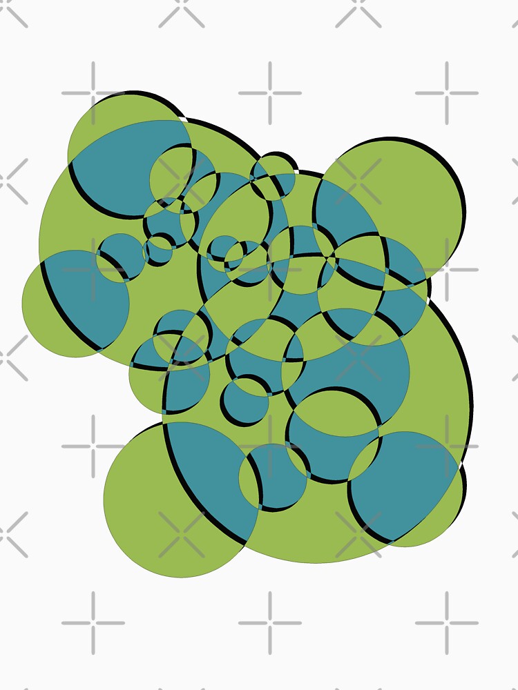 Overlapping Circles - Green and Blue - Shadow and Outline by Miranda Benson
