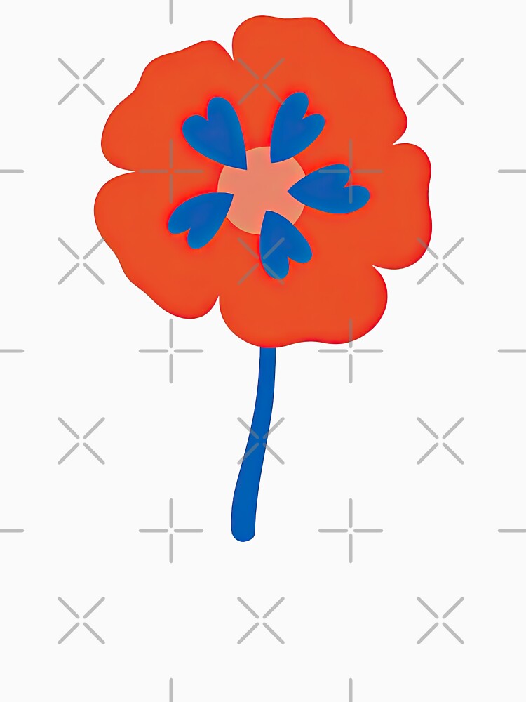 Bold Retro Flower with Blue Heart Petals by ArtfulWeave