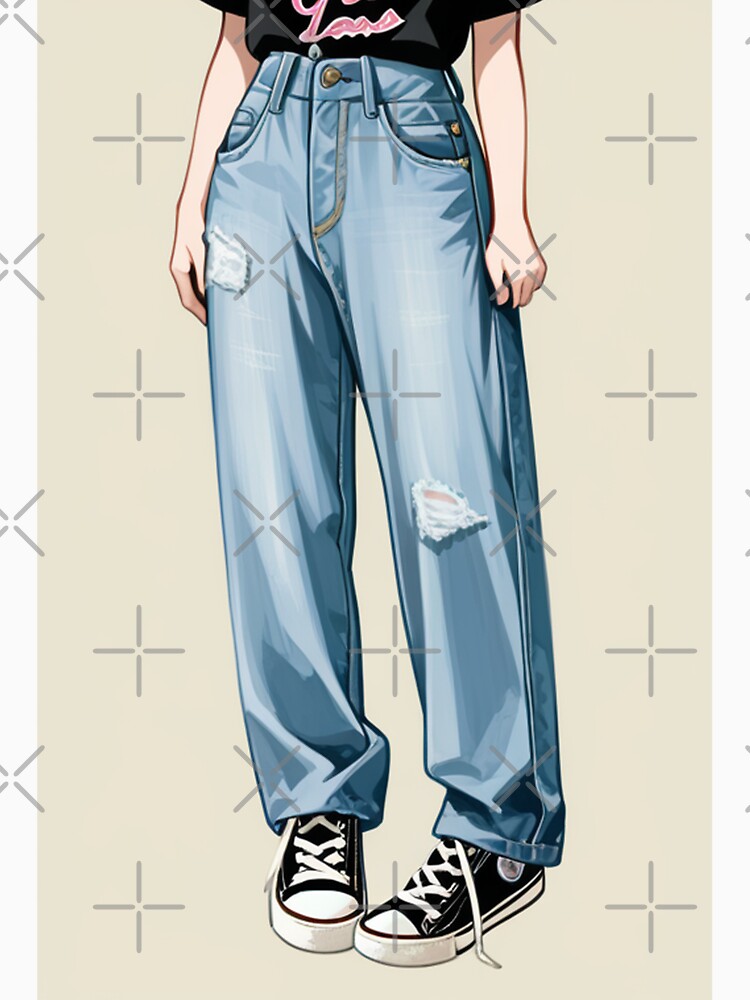 Fashion - Casual outfit black tee distressed jeans by AnimeShin Unisex , , , Long Sleeve Tee