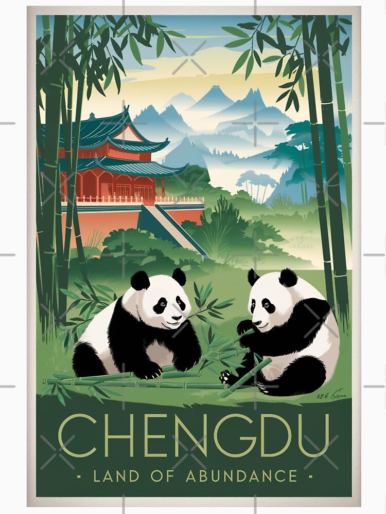 Chengdu Vintage Travel Poster by TravelerRat Unisex , , , Long Sleeve Tee