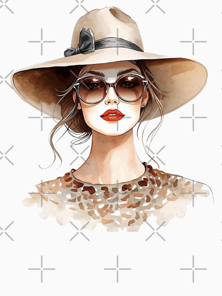 Stylish Woman in Hat and Sunglasses by Erik Visnievskij Unisex , , , Long Sleeve Tee