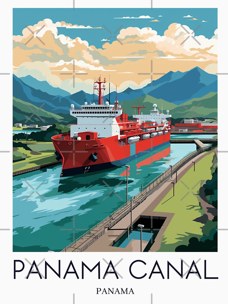 A Pop Art Travel Print of the Panama Canal - Panama by StudioRedKoala Unisex , , , Long Sleeve Tee