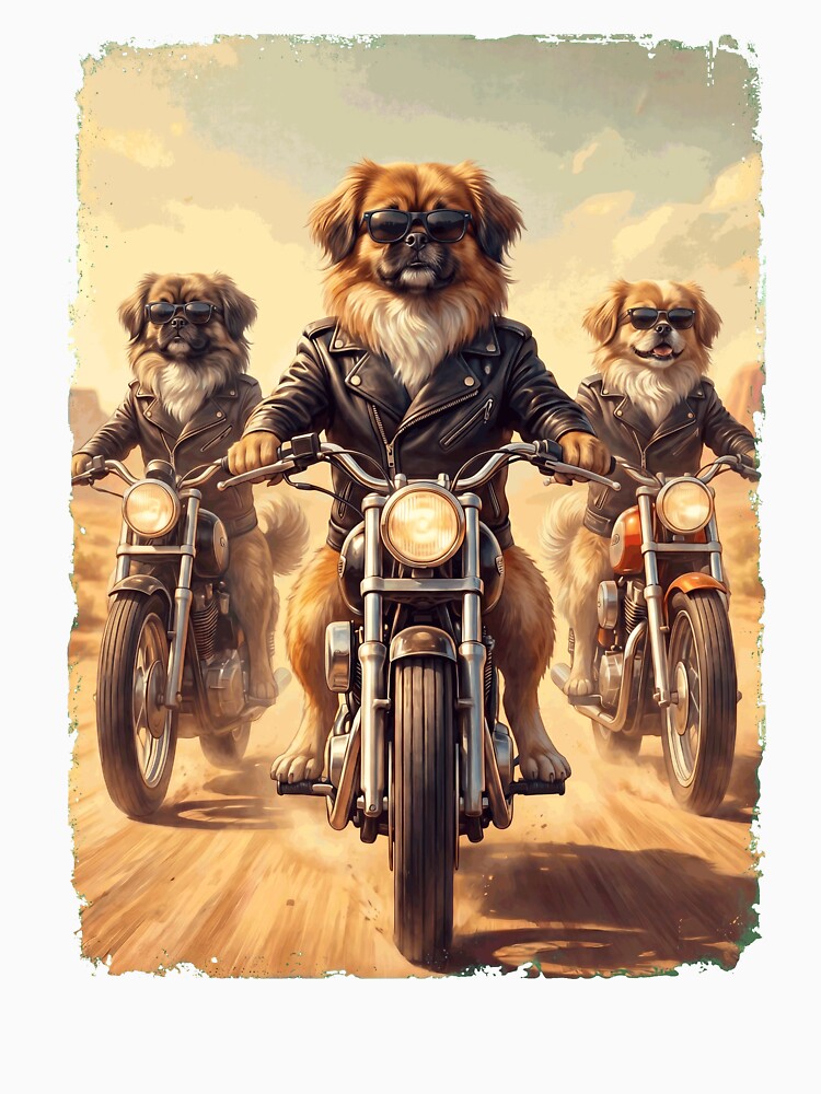 Funny Pekingese Motorcycle Meme Dog Lover by DoodleTortle Unisex , , , Long Sleeve Tee