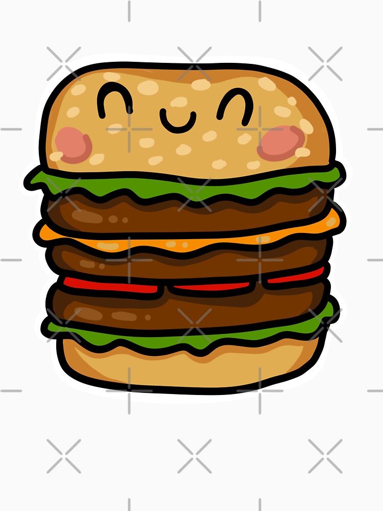 Triple cheese burger cute kawaii fast food - stickers and clothing by sianelliot Unisex , , , Long Sleeve Tee
