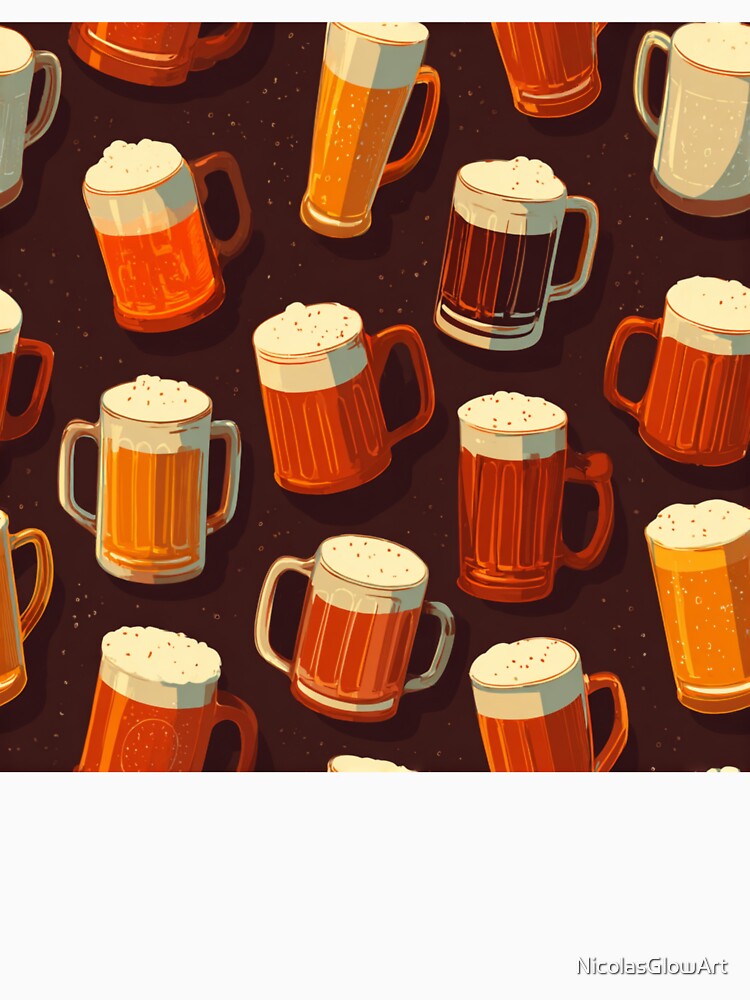 Retro Beer Mugs Pattern Craft Beer Lover Design by NicolasGlowArt Unisex , , , Long Sleeve Tee