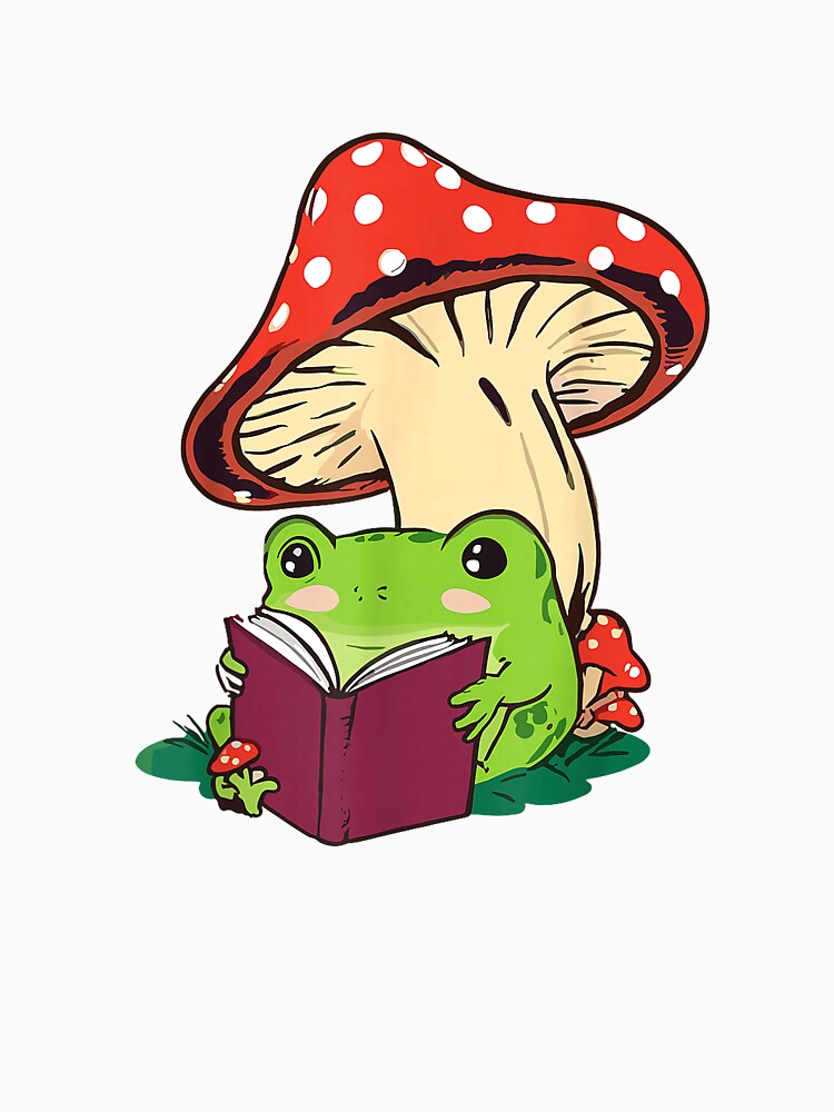 Reading Frog Mushroom Cute Nature Aesthetic Cottagecore by SubStudio97 Unisex , , , Long Sleeve Tee