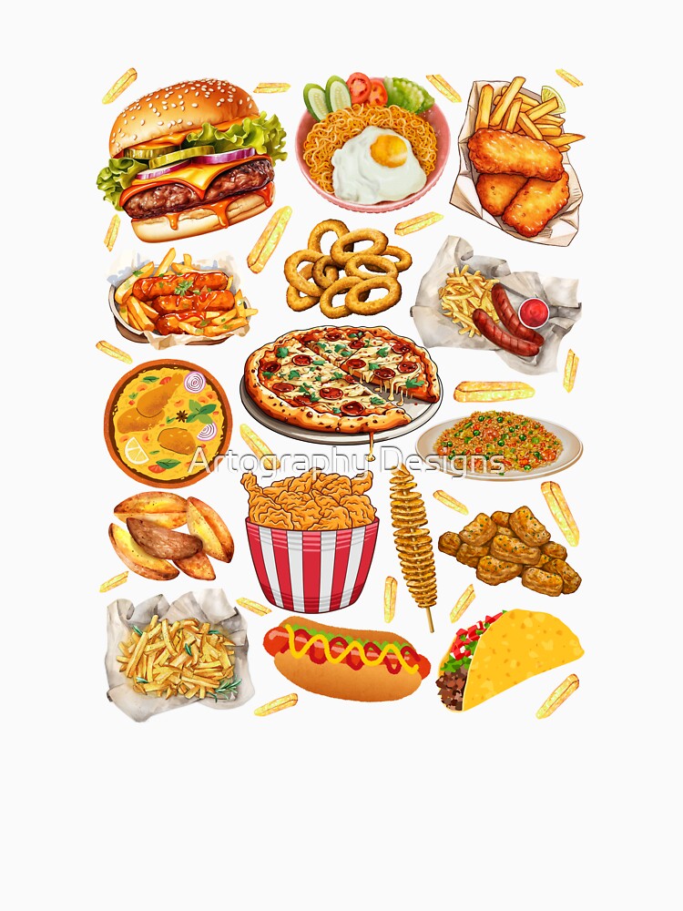 Junk Food Collage Fast Food Aesthetic Bold Design by Artography Designs Unisex , , , Long Sleeve Tee