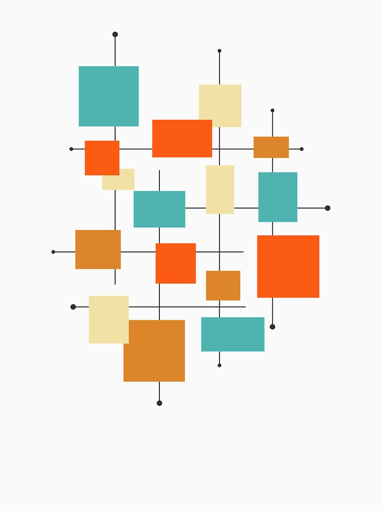 Colorful Geometric Squares Lines Mid Century Modern Retro by Orchard Berry