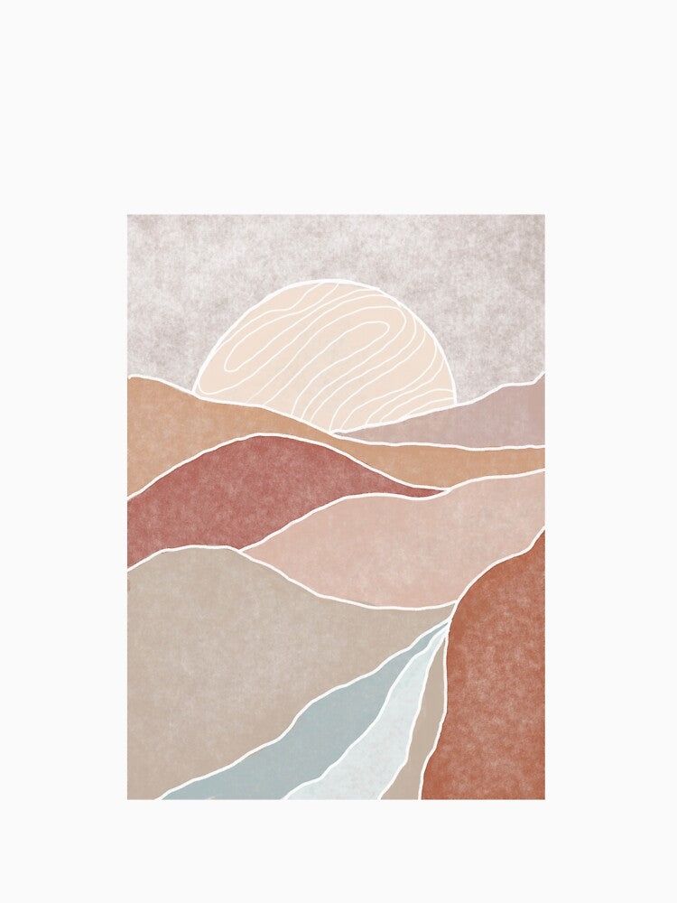 Mid-century Boho Sunrise, Sunset Modern, Abstract Lines by Sohee Jin