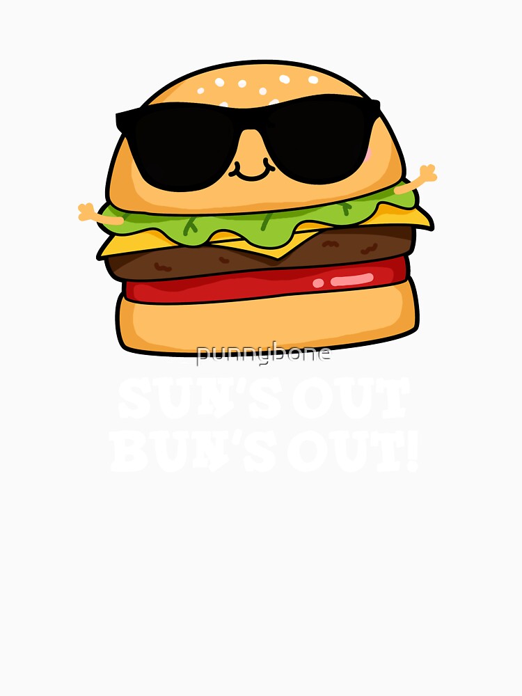 Sun's Out Bun's Out Funny Burger Puns (Dark BG) by punnybone Unisex , , , Long Sleeve Tee