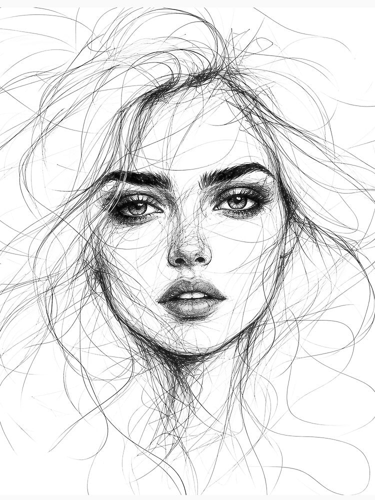 Pencil Line Drawing Female Portrait 6 by Yontartov