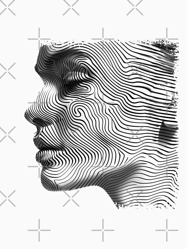 Abstract Line Face Portrait - Black and White Modern Optical Art by inkoutninja