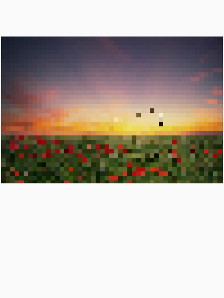 Pixelated Rose Field Sunset Scene by Potato Quality Prints Unisex , , , Long Sleeve Tee