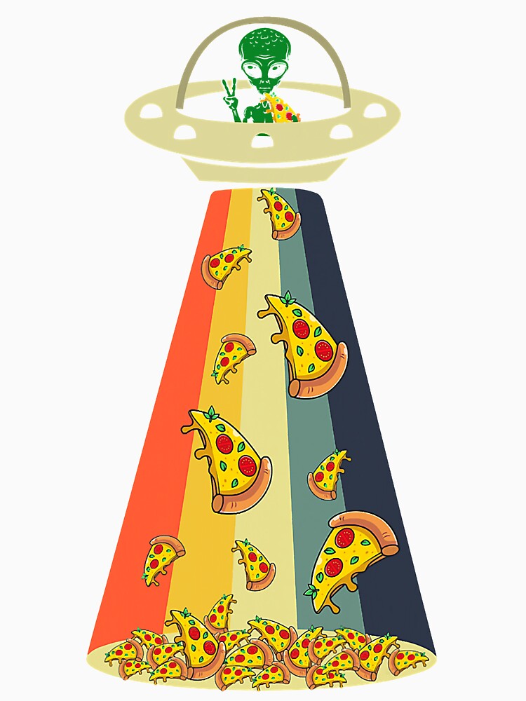 Funny Pizza UFO Alien Eating Pizza by NikolaMilosevic Unisex , , , Long Sleeve Tee