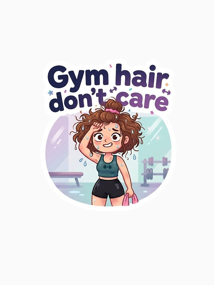 Gym Hair Don’t Care Funny Workout Sticker Fitness Gym Girl Meme by ArmoniaJustin