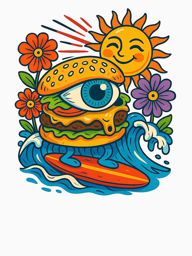 Surfing Burger Eye Explosion by FunnyTshirtGuy