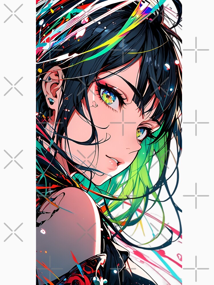 Vibrant Anime Girl Portrait – Colorful Cyberpunk Manga Aesthetic Art by Dyan4