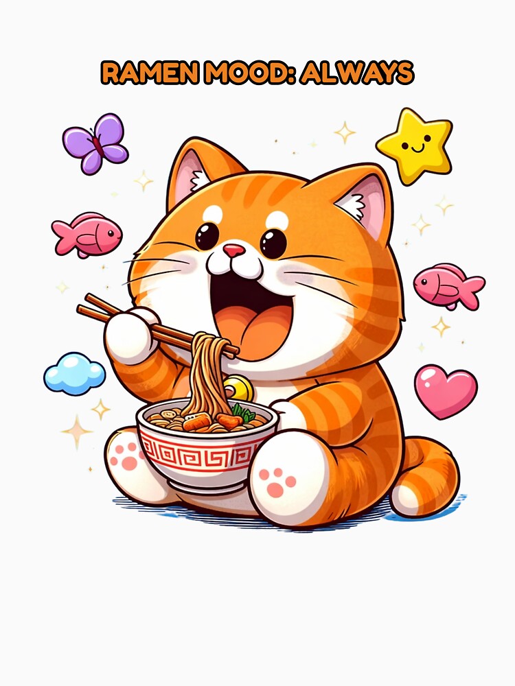 Ramen Mood: Always – Cute Cat Eating Ramen Kawaii Food Lover Design by The-Mood-Lab Unisex , , , Long Sleeve Tee