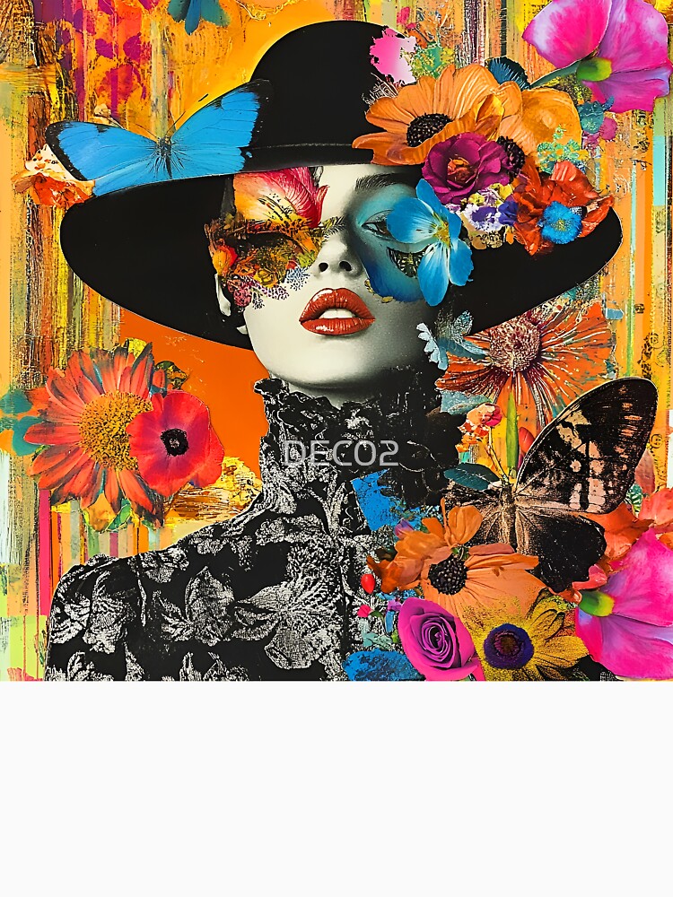 Whimsical Pop Art Female With Flowers And Butterflies by DEC02 Unisex , , , Long Sleeve Tee