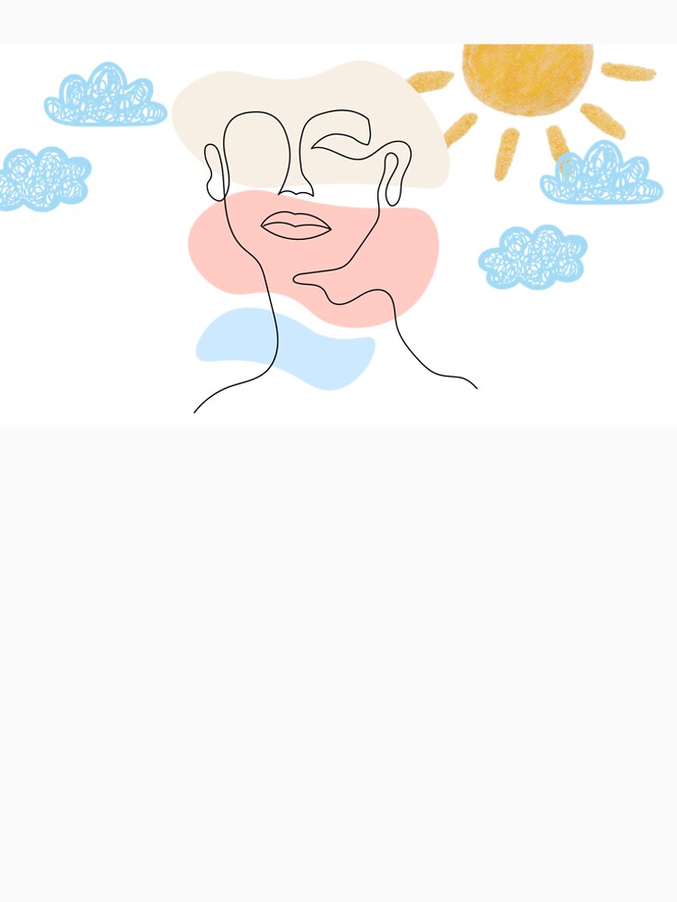 Abstract Line Art Face with Sun and Clouds by Vega Ed