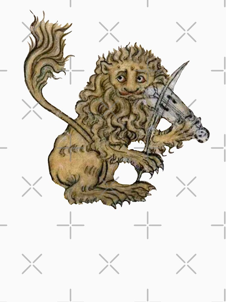 Medieval Lion Playing Music - Middle Ages Art by Qrhoo Unisex , , , Long Sleeve Tee