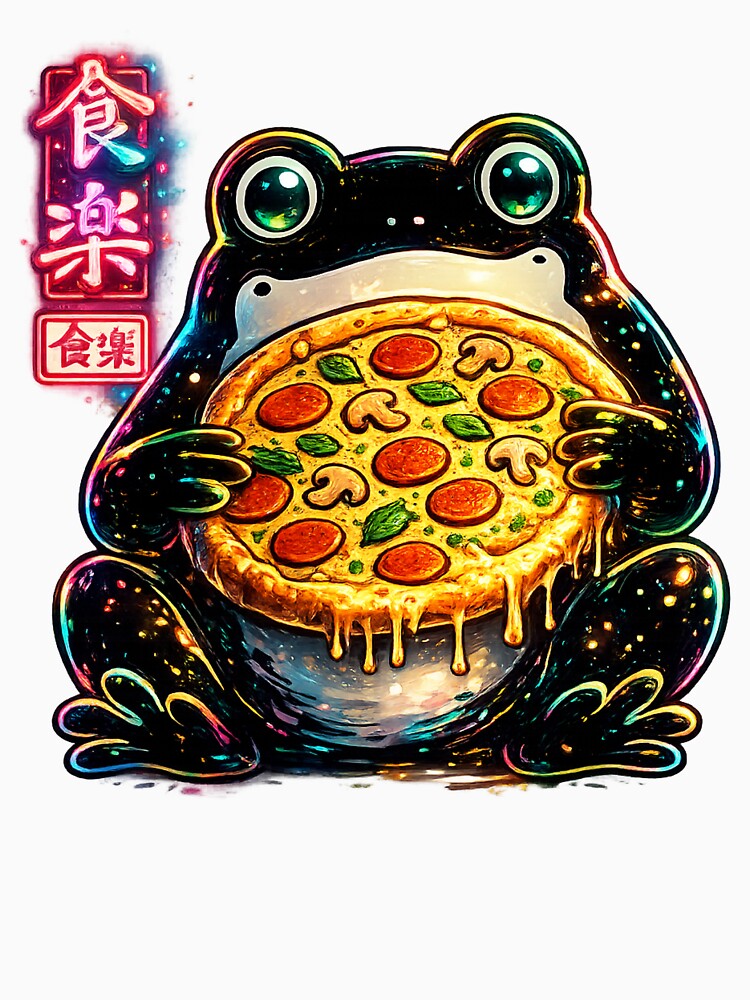 Neon-Cyber-Frog-Pizza-Shirt – Japanese Streetwear Aesthetic Tee by afr-saad Unisex , , , Long Sleeve Tee