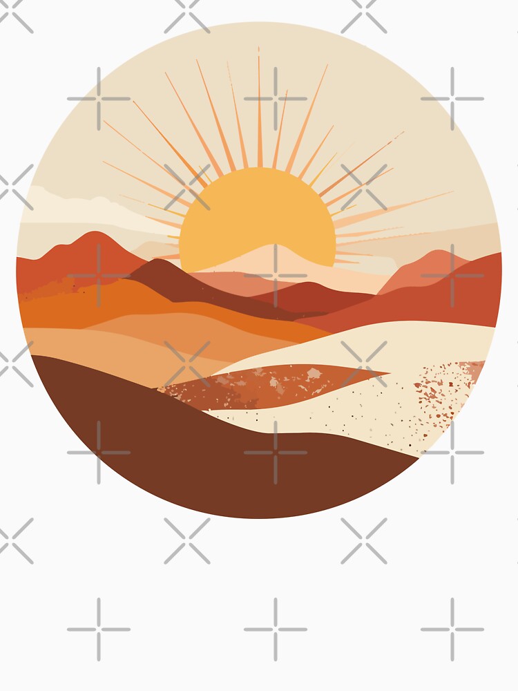Boho Desert Horizon Wall Art - Mid Century Modern Sunset Circle Print by BestChoiceService