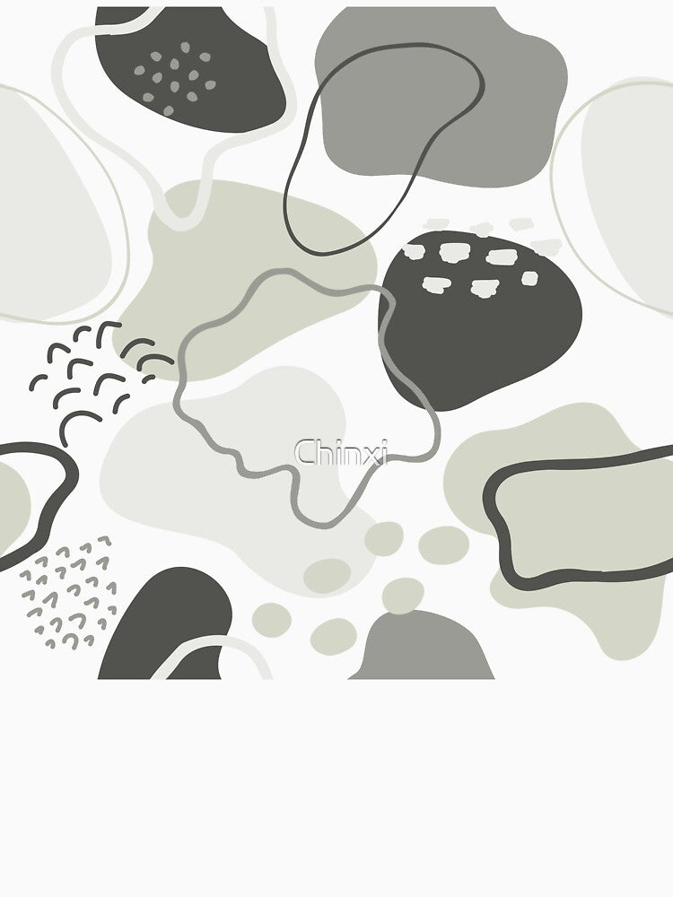 Mid century abstract shapes pattern (grayscale on white background) by Chinxi