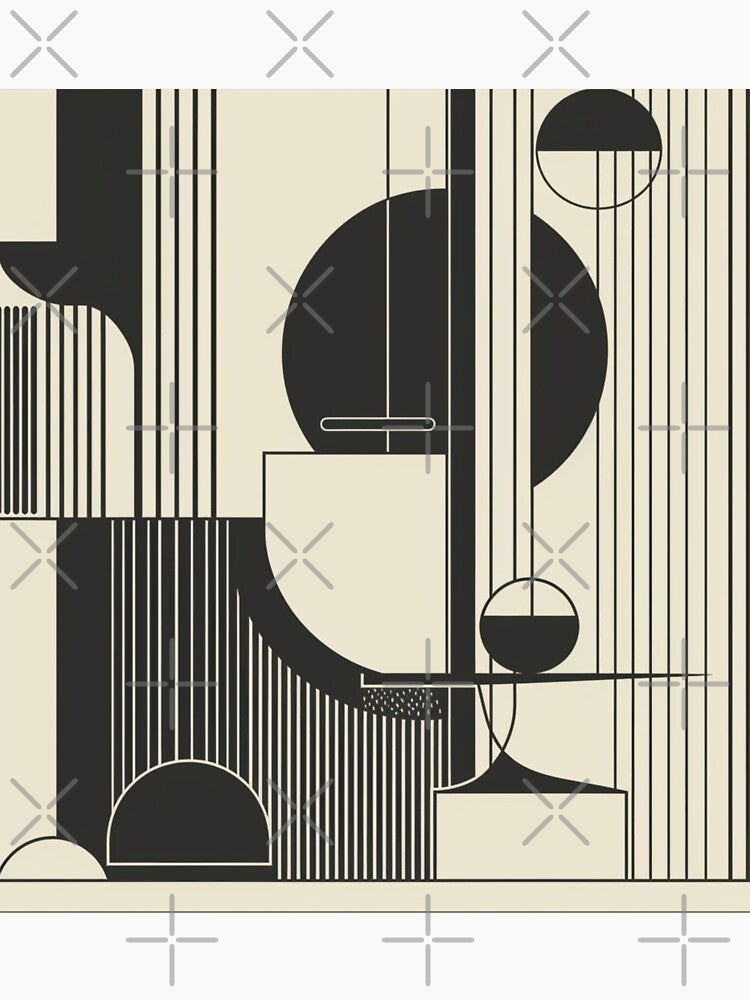 Mid-Century Style Line Art Modern 60s Monochrome Waves Shapes by GrinGalore