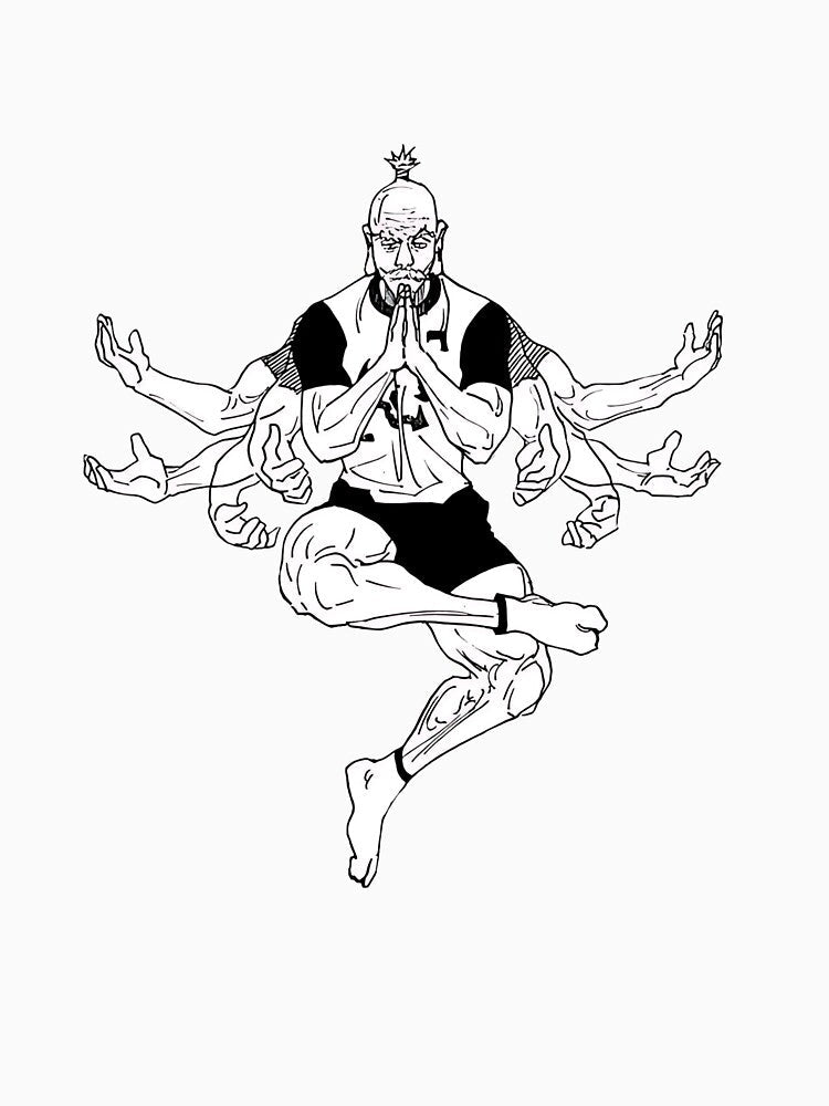 Multi-armed martial arts master sitting in a meditating stance by JohnnyFive8 Unisex , , , Long Sleeve Tee