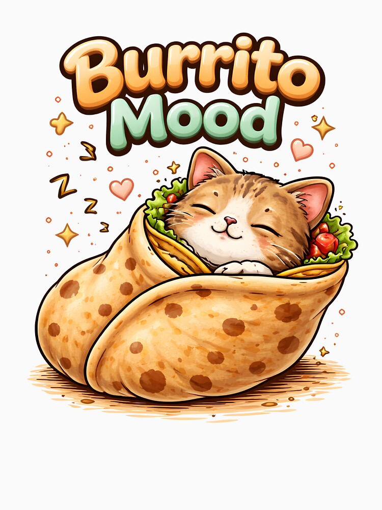 Burrito Mood Kawaii Sleeping Purrito Cat. by Mr Lee Unisex , , , Long Sleeve Tee