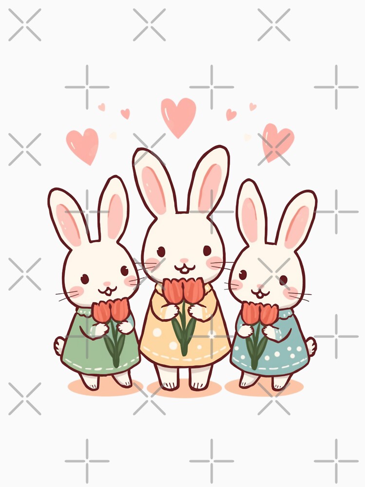 Rabbits with Tulips by PatronesKawai Unisex , , , Long Sleeve Tee