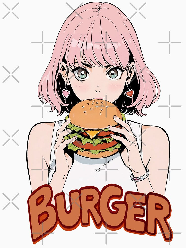 Cute girl eating a hamburger by JonelleTshirts Unisex , , , Long Sleeve Tee