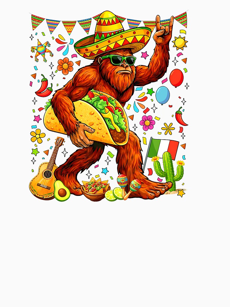 Funny Bigfoot Carrying Taco Cinco De Mayo by Le7yaStore Unisex , , , Long Sleeve Tee