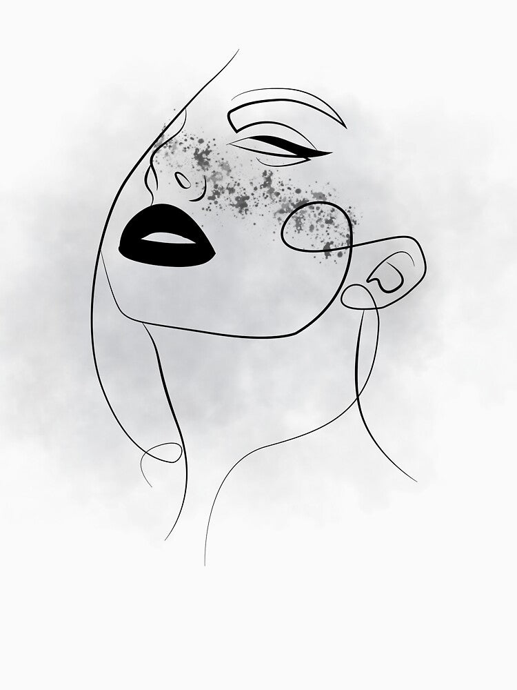 Abstract Line Art Woman with Freckles | Minimalist Black Lips Aesthetic by Hannah-Yei