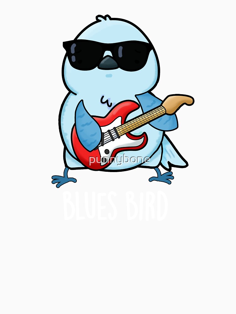 Blues Bird Funny Bluebird Pun (Dark BG) by punnybone Unisex , , , Long Sleeve Tee