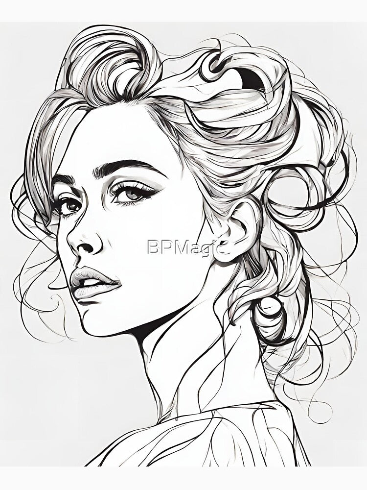 Monochrome Mastery: Abstract Portrait Line Art in Black & White - Nicolina by BPMagic