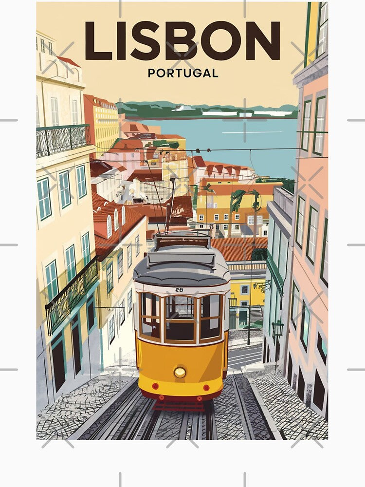 Lisbon Vintage Travel Poster by TravelerRat Unisex , , , Long Sleeve Tee