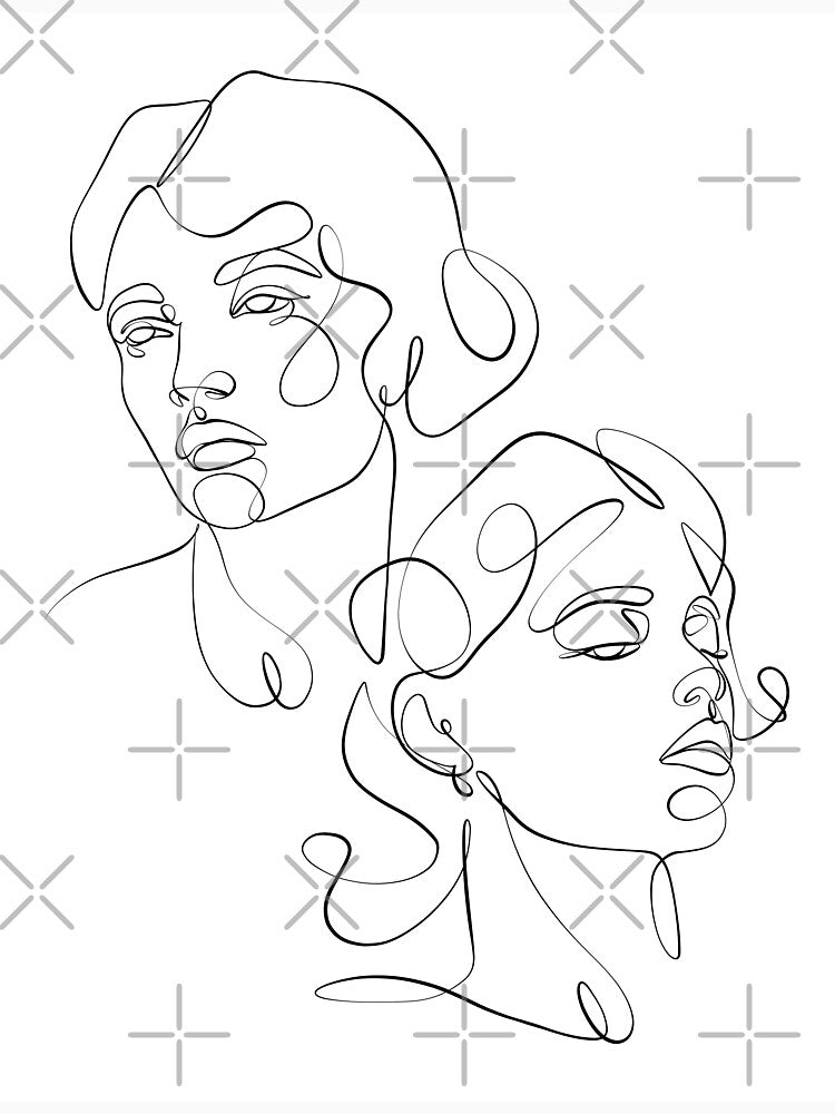Aesthetic women couple miniamlist one line art portrait by Bondingsoul