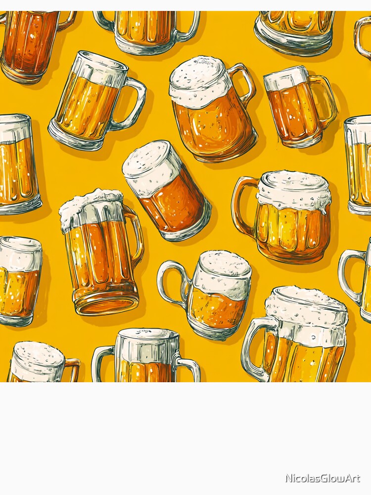 Frothy Beer Mugs Pattern Ale Lager Drinker by NicolasGlowArt Unisex , , , Long Sleeve Tee