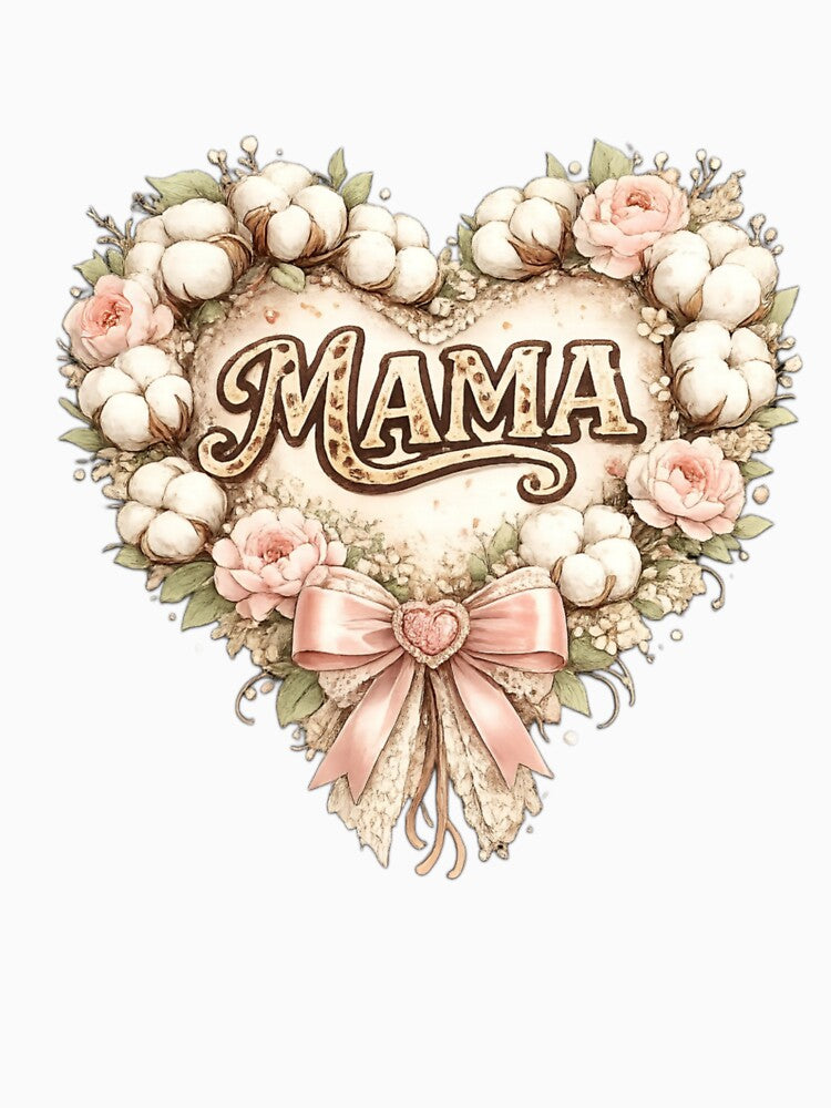 Mama Heart Floral - Rustic Cotton and Pink Roses Farmhouse Style by Lozarux Unisex , , , Long Sleeve Tee