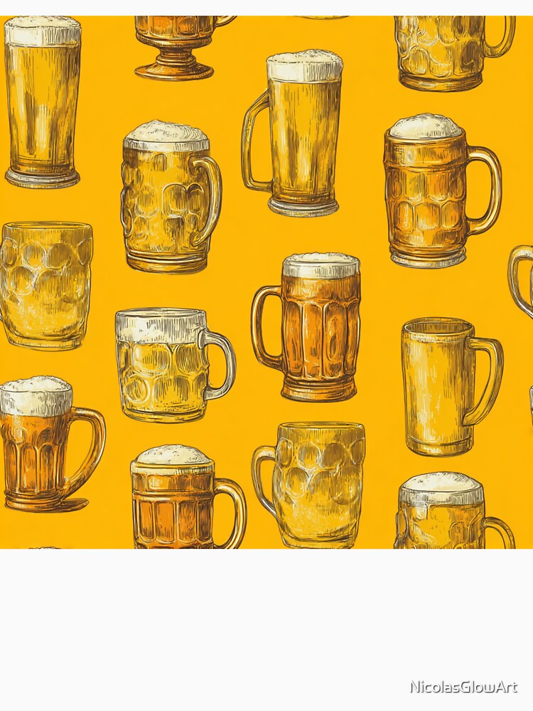 Vintage Beer Mugs Pattern Oktoberfest Brew by NicolasGlowArt Unisex , , , Long Sleeve Tee