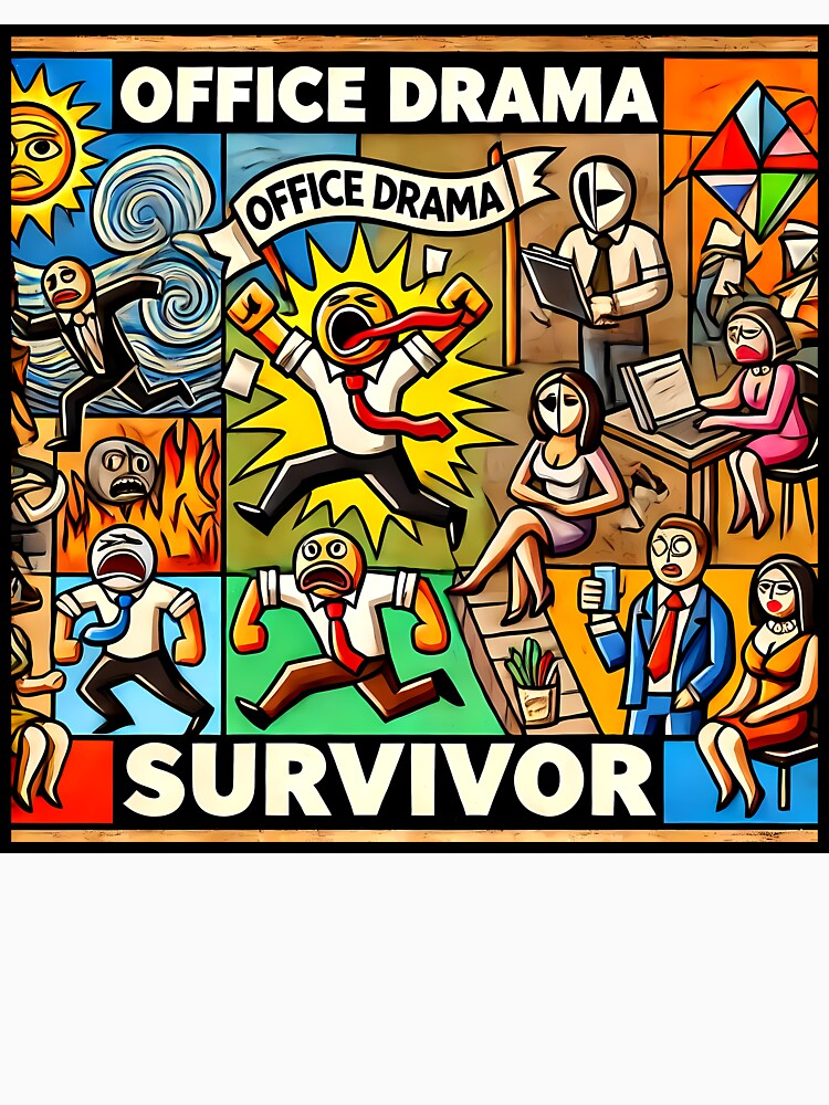 Office Drama Survivor – Funny Cubism Art by OzzFrequency Unisex , , , Long Sleeve Tee