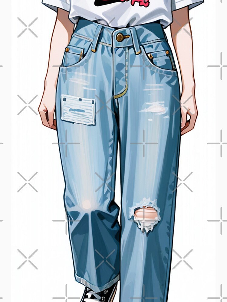 Fashion - Casual outfit white tee distressed jeans by AnimeShin Unisex , , , Long Sleeve Tee
