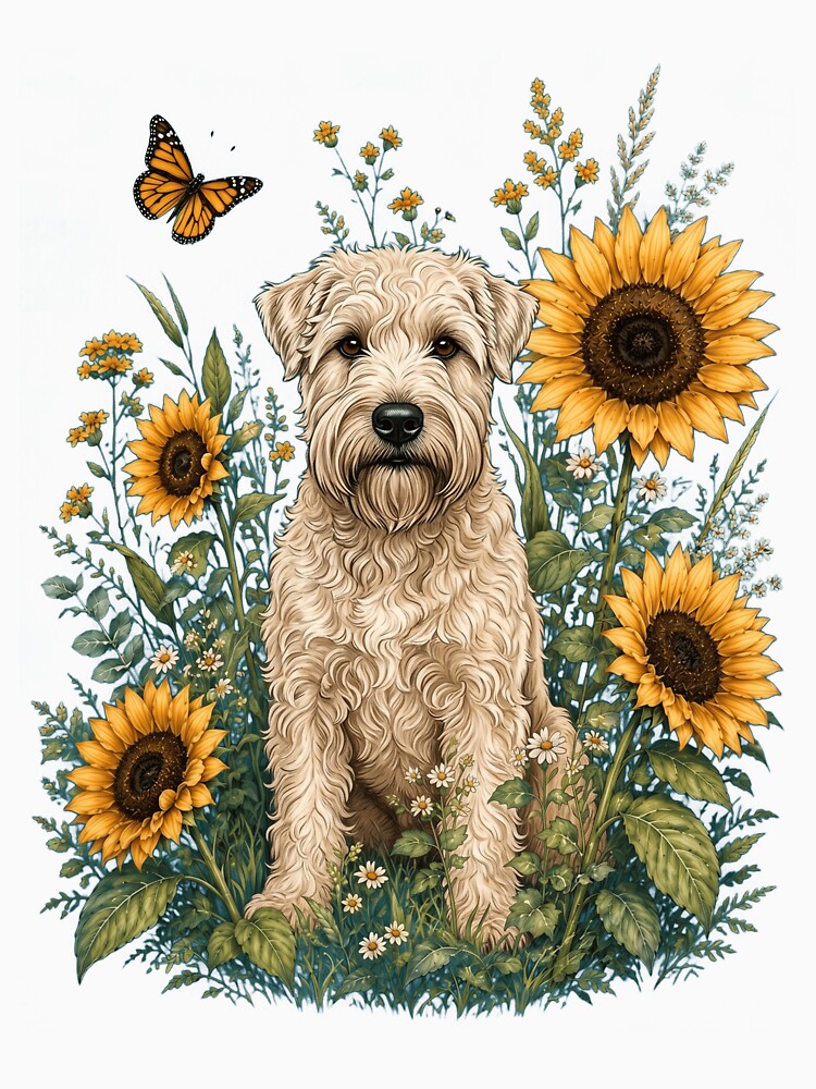 Soft Coated Wheaten Terrier With Sunflower Cottagecore Art Dog Owner by TerryConnells Unisex , , , Long Sleeve Tee