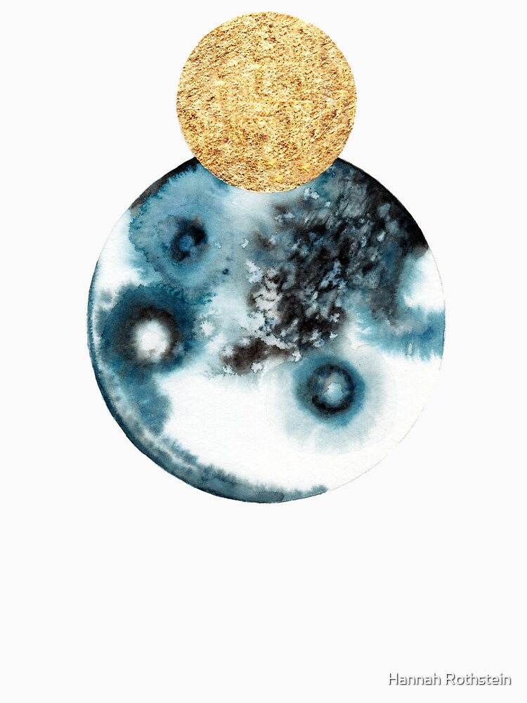 Abstract Overlapping Planet Moons in Black, Blue. and Gold by Hannah Rothstein