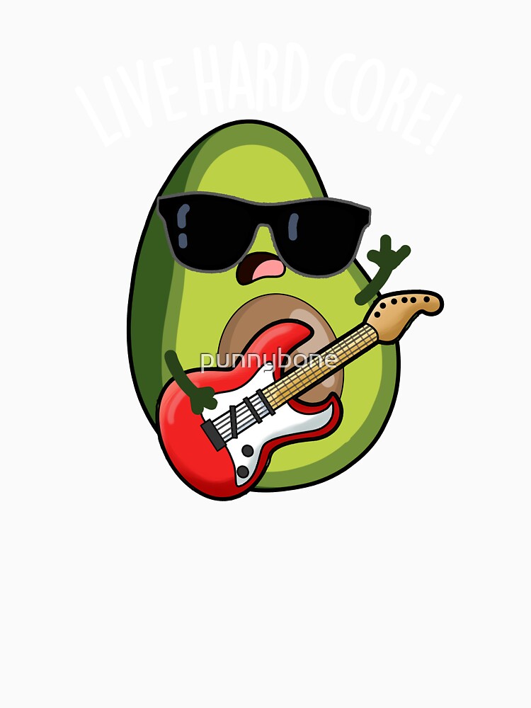 Live Hard Core Funny Avocado Rock Pun (Dark BG) by punnybone Unisex , , , Long Sleeve Tee