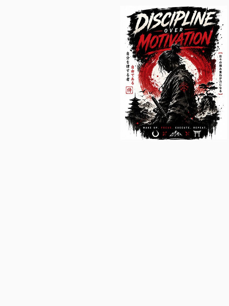 Discipline Over Motivation Samurai Sticker by GenZStickerHub1 Unisex , , , Long Sleeve Tee