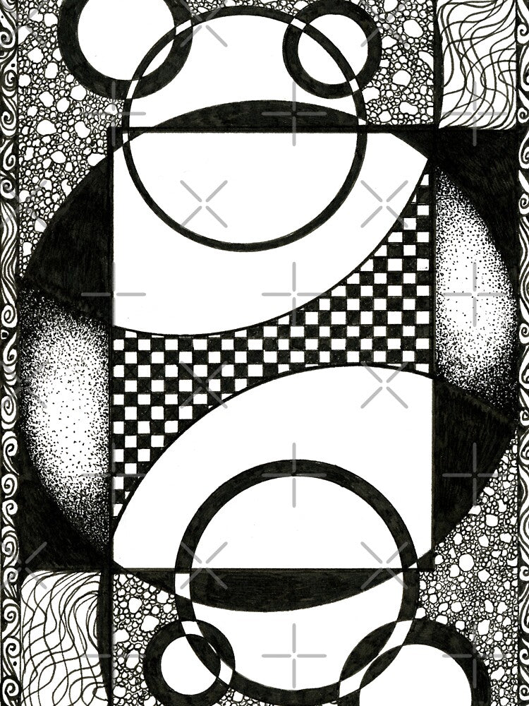 Theoretical – Abstract Ink Drawing with Circles, Checkerboard & Patterns by DanielleJScott.com