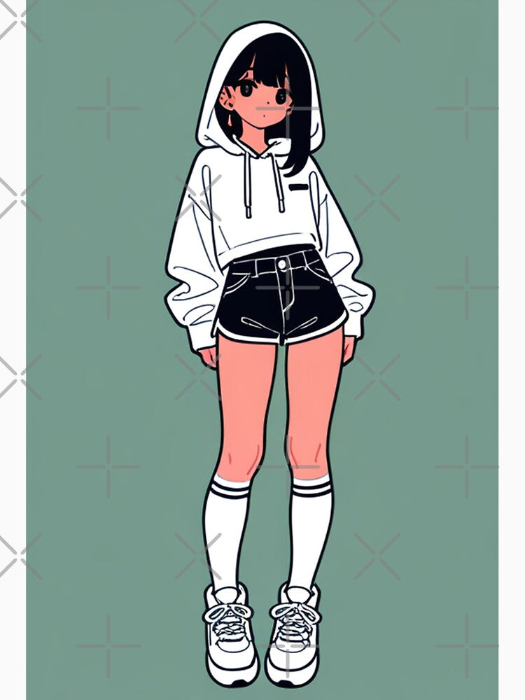 Fashion - Woman in White Casual Streetwear Look by AnimeShin Unisex , , , Long Sleeve Tee